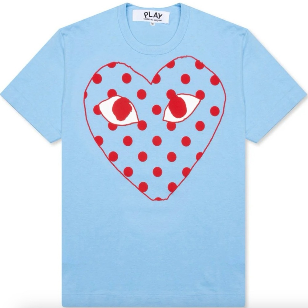 Comme des Garçons Play Light Blue Tee with Red Heart